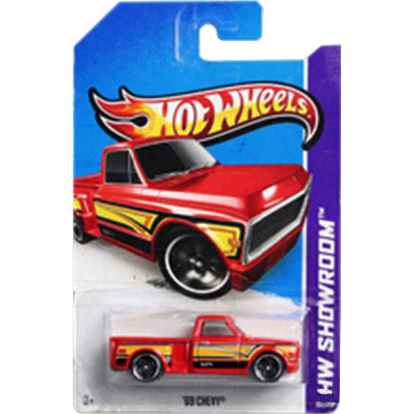 2013 Hot Wheels 69 pickup Chevy vermelha X1978 series 161/250 escala 1/64