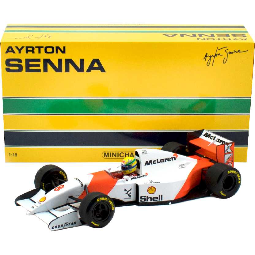 Ayrton Senna McLaren FORD MP4/8 (1993) Minichamps escala 1/18 Vitória histórica em Interlagos
