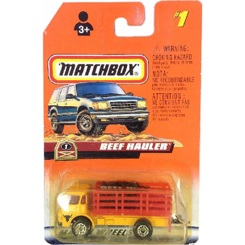 Coleção 1998 Matchbox Beef Hauler (caminhão com 2 bois) #1 36261 escala 1/64 