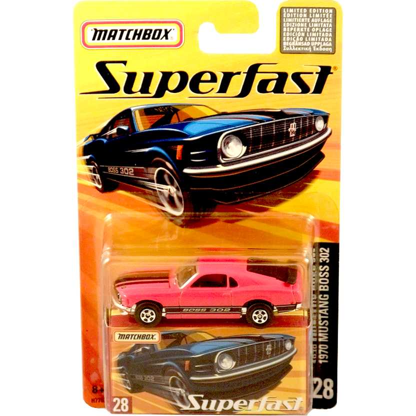 Coleção 2005 Matchbox Superfast 1970 Mustang Boss 302 vermelhor #28 H7757 escala 1/64