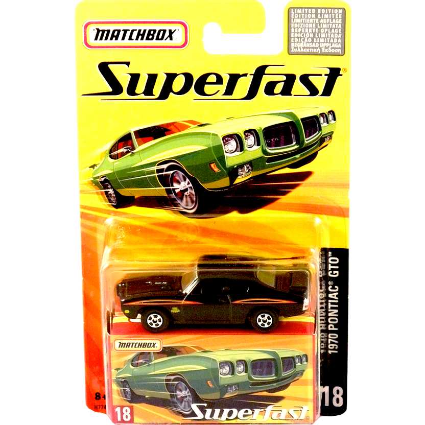 Coleção 2005 Matchbox Superfast 1970 Pontiac GTO #18 H7747 escala 1/64