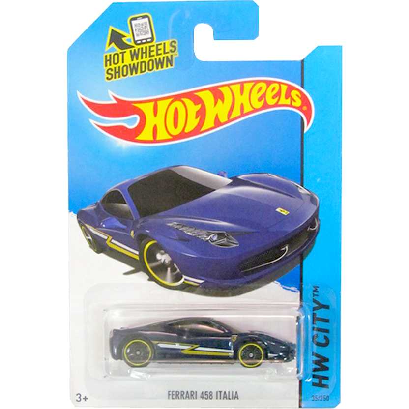 Coleção Hot Wheels 2014 Ferrari 458 Italia azul BFF72 series 35/250 escala 1/64