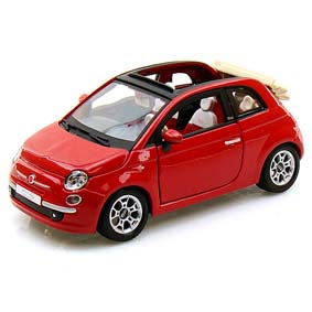 Fiat 500C Cabrio (convertible / conversível ) vermelho (2009) marca Bburago escala 1/24