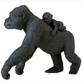 Gorila fêmea com filhote pintado a mão