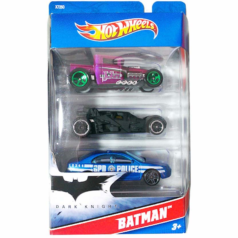Hot Wheels Batman 3 pack Batmobile Dark Knight Cavaleiro das Trevas Batmóvel X7250