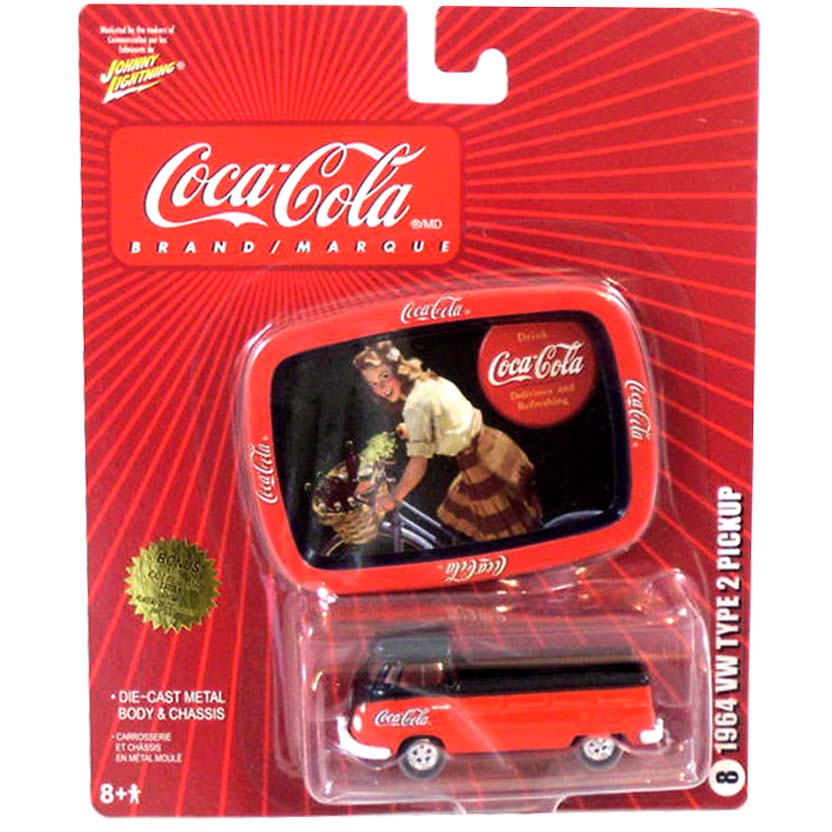Johnny Lightning escala 1/64 : 1964 VW Kombi Type 2 Pickup Coca-Cola bonus Collector Tray