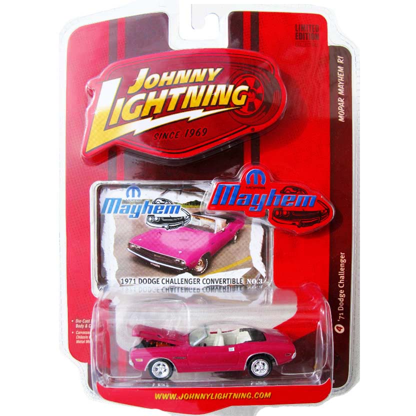 Johnny Lightning escala 1/64 : 71 Dodge Challenger conversível rosa R1 (50258) 53287B