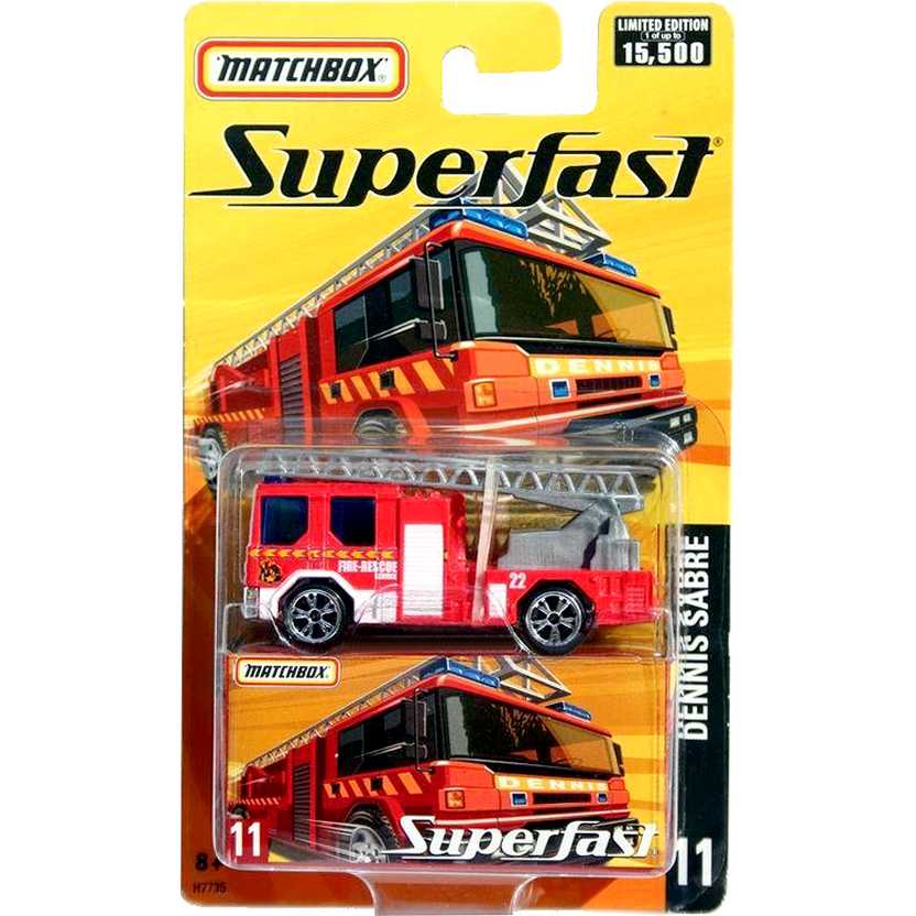Matchbox 2005 Superfast caminhão de Bombeiros Dennis Sabre #11 H7735 1/64