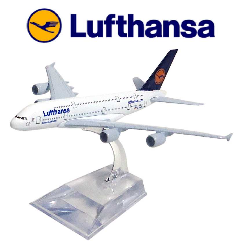 Miniatura de avião comercial Airbus A380 da Lufthansa airline company