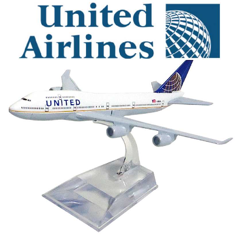 Miniatura de avião comercial Boeing 747 da United airlines company