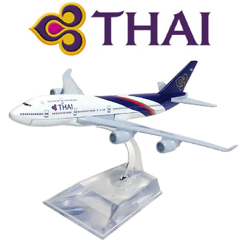 Miniatura de avião comercial da Thai airline Boeing 747 em metal
