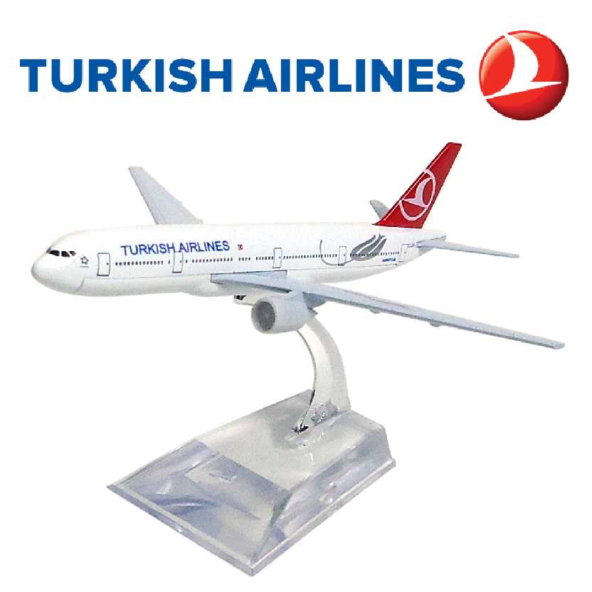 Miniatura de avião comercial da Turkish airlines Boeing 777 em metal