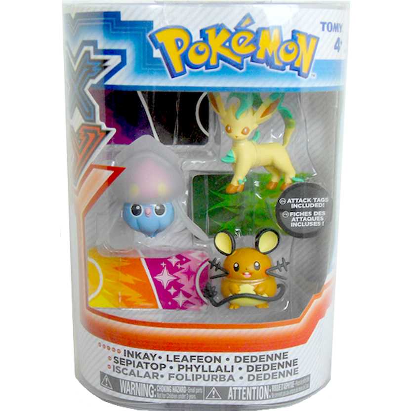 Pokemon XY Inkay, Leafeon e Dedenne (3 pack Tomy figure)