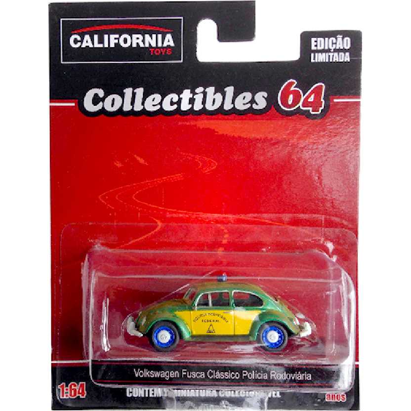 VW Fusca clássico da Polícia Rodoviária Green Machine California Toys escala 1/64