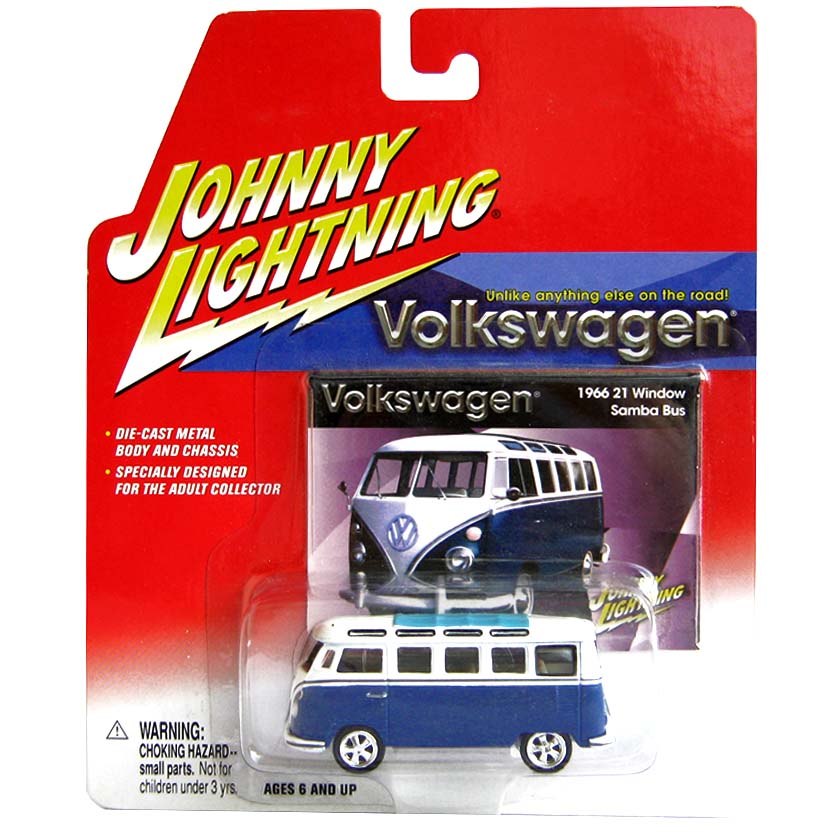 VW Kombi azul (1966) Volkswagen 21 Window Samba Bus Johnny Lightning escala 1/64